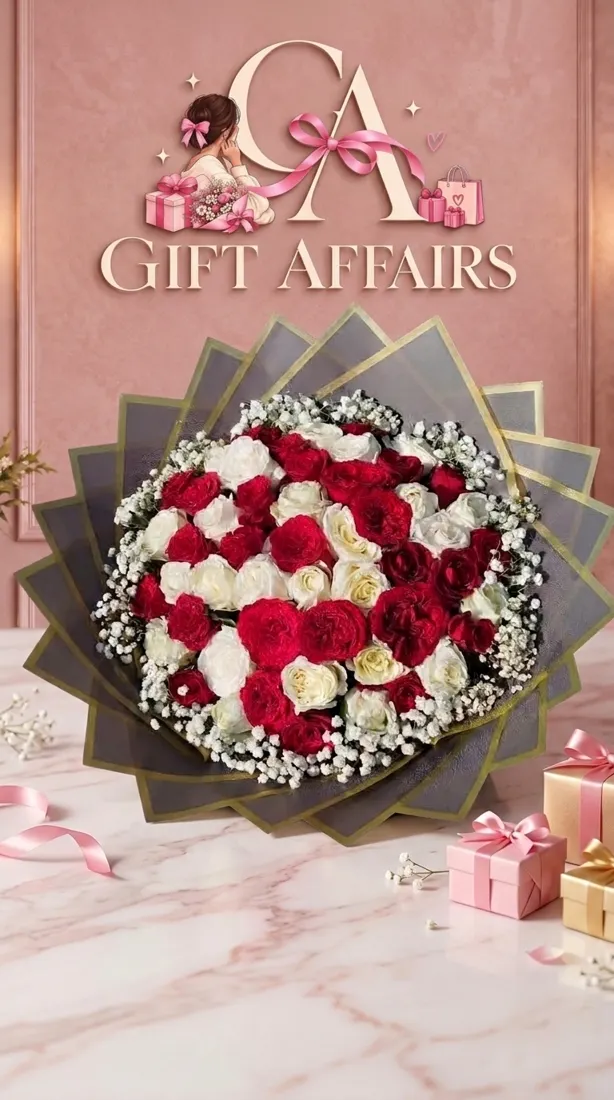 Red & White Rose Heart Bouquet image 1