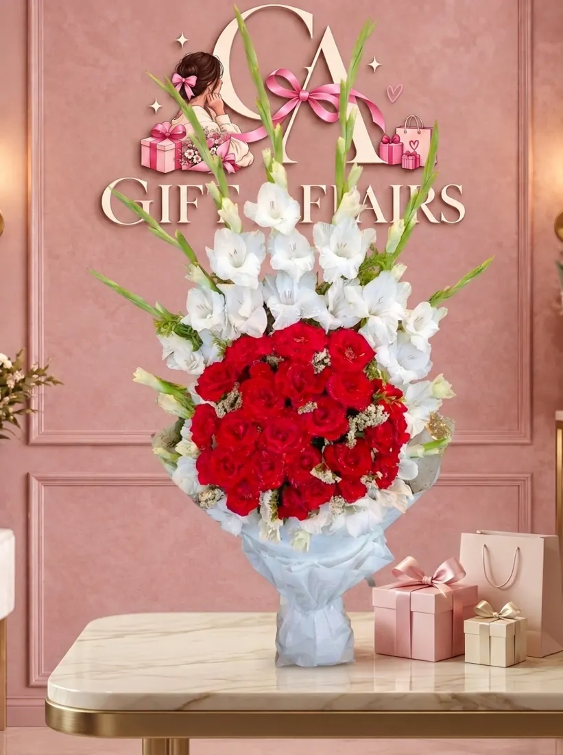 Red Rose & White Wrap Bouquet image 1
