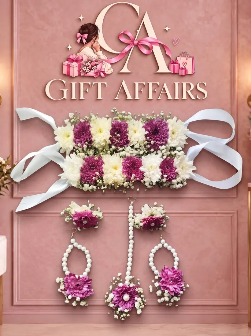 White & Purple Floral Jewellery Set image 1