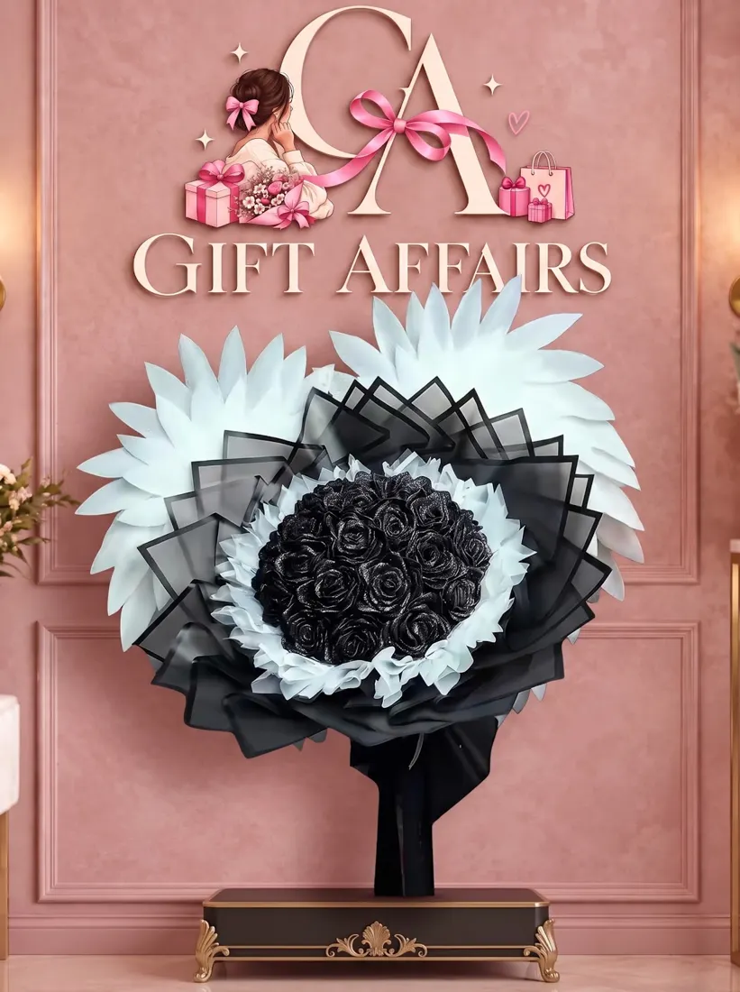 Black & White Ribbon Rose Bouquet image 1