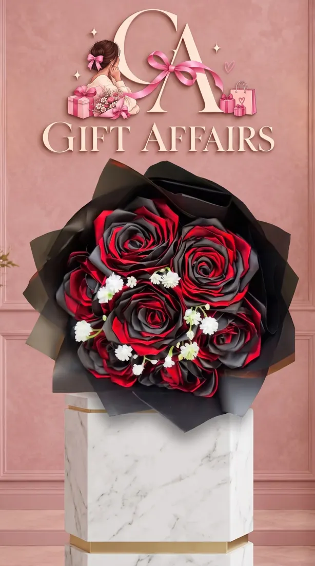 Red & Black Ribbon Bloom Bouquet image 1